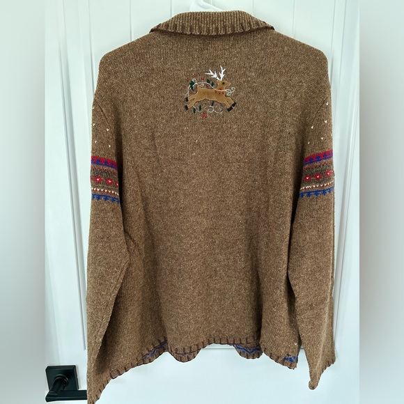 Designer Originals Ladies Brown Snowflake Zip Up Sweater & Mittens Size L - Picture 2 of 10